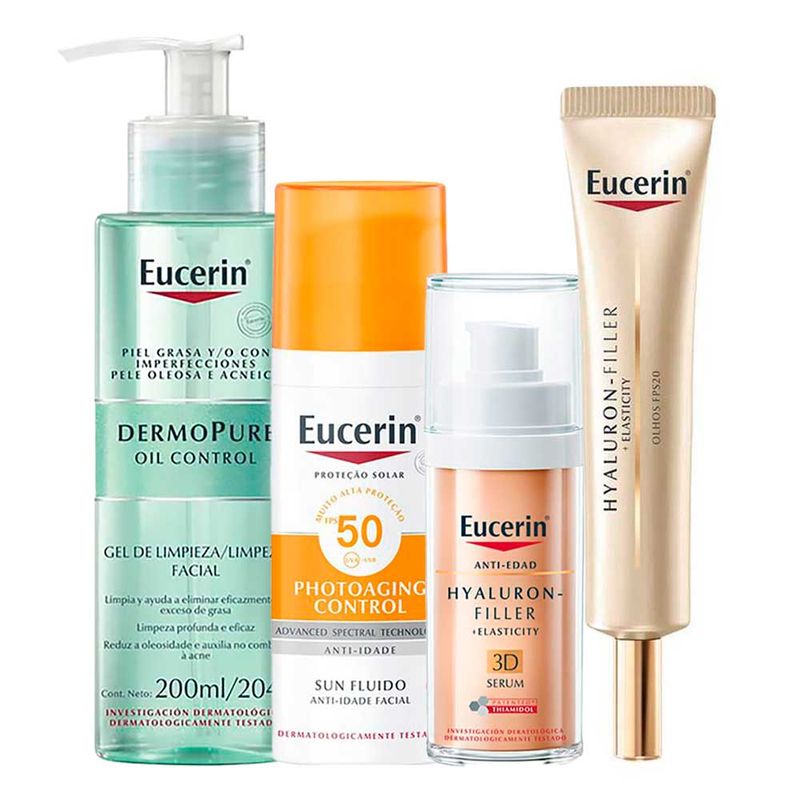 Eucerin Kit - Protetor Solar Facial + Sérum Anti-idade + Gel de Limpeza + Creme de Olhos Kit
